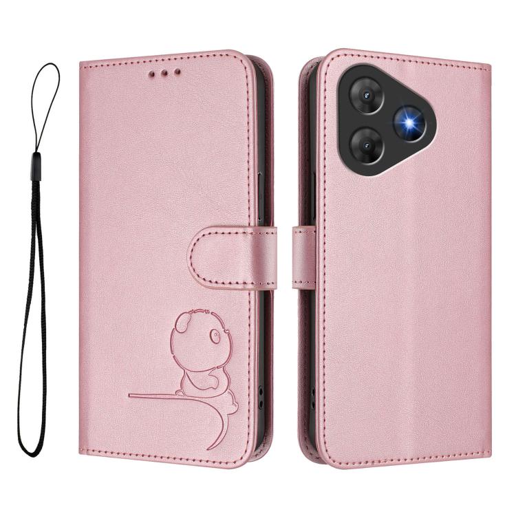 For Blackview Oscal Flat 2 / 2C Litter Panda Embossing RFID Leather Phone Case with Lanyard