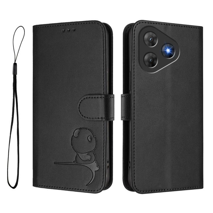 For Blackview Oscal Flat 2 / 2C Litter Panda Embossing RFID Leather Phone Case with Lanyard