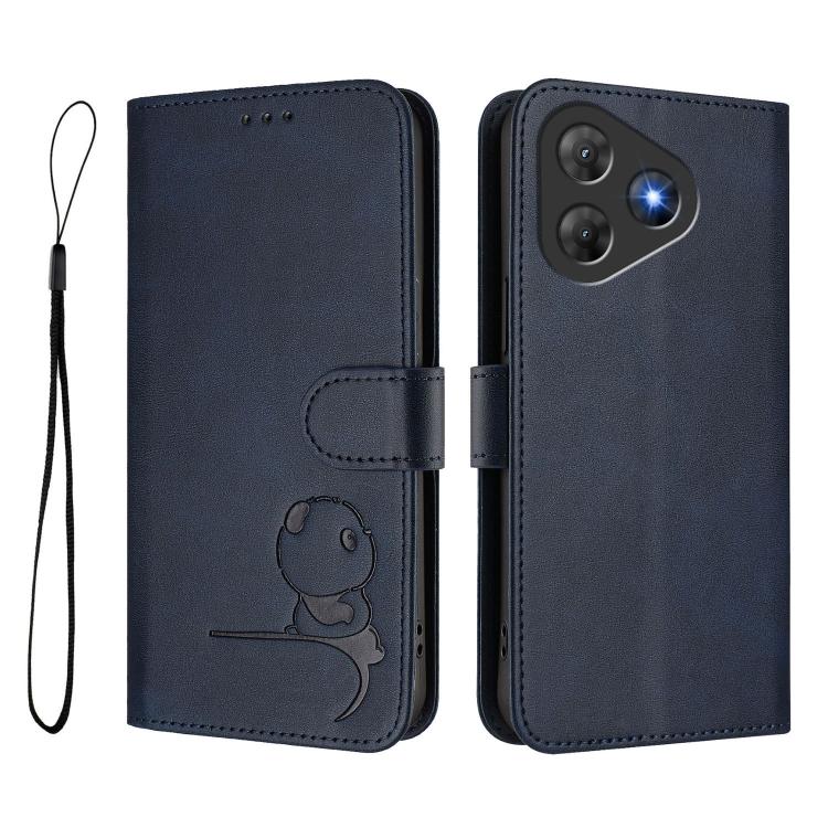 For Blackview Oscal Flat 2 / 2C Litter Panda Embossing RFID Leather Phone Case with Lanyard