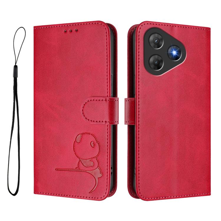 For Blackview Oscal Flat 2 / 2C Litter Panda Embossing RFID Leather Phone Case with Lanyard
