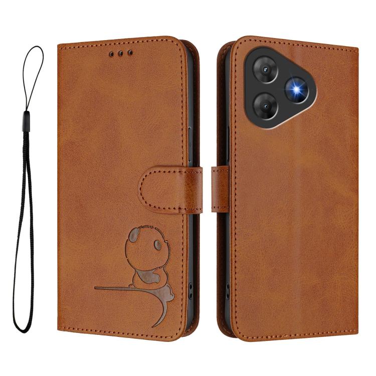 For Blackview Oscal Flat 2 / 2C Litter Panda Embossing RFID Leather Phone Case with Lanyard