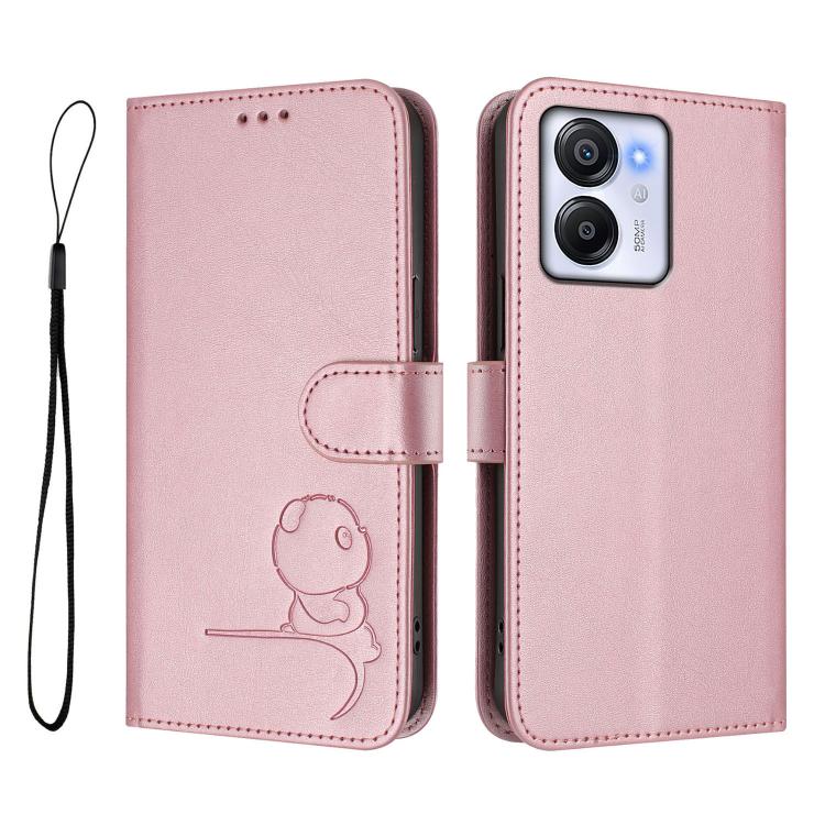 For Blackview Oscal Modern 8 / Color 8 Litter Panda Embossing RFID Leather Phone Case with Lanyard
