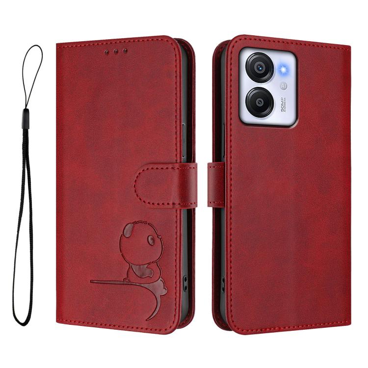 For Blackview Oscal Modern 8 / Color 8 Litter Panda Embossing RFID Leather Phone Case with Lanyard