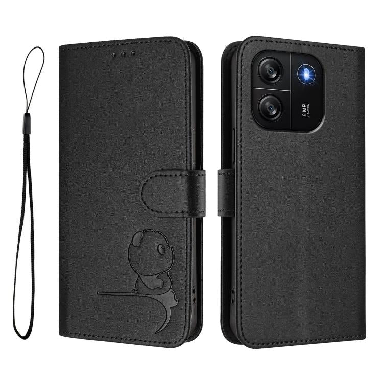 For Blackview Wave 6C Litter Panda Embossing RFID Leather Phone Case with Lanyard