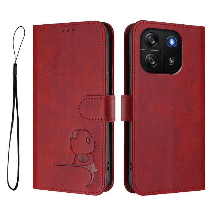 For Blackview Wave 6C Litter Panda Embossing RFID Leather Phone Case with Lanyard