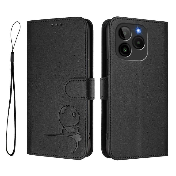For BLU Bold K10 Litter Panda Embossing RFID Leather Phone Case with Lanyard