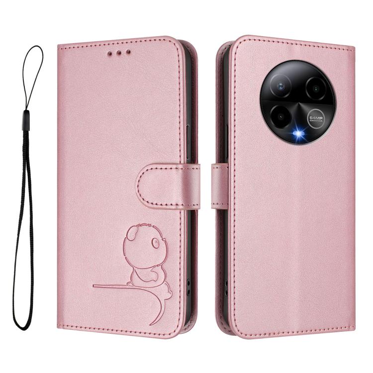 For BLU Bold K50 Litter Panda Embossing RFID Leather Phone Case with Lanyard