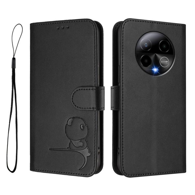 For BLU Bold K50 Litter Panda Embossing RFID Leather Phone Case with Lanyard