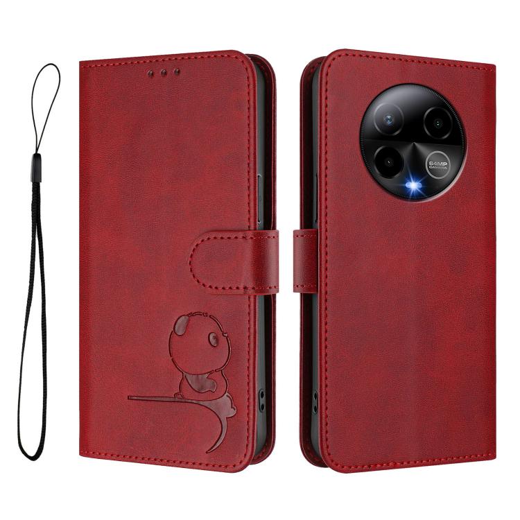 For BLU Bold K50 Litter Panda Embossing RFID Leather Phone Case with Lanyard