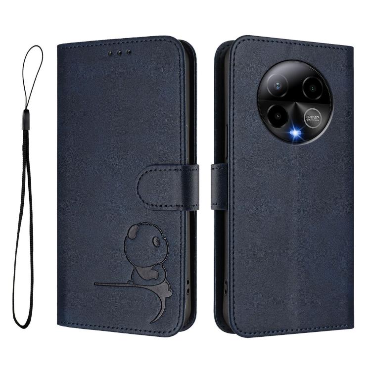 For BLU Bold K50 Litter Panda Embossing RFID Leather Phone Case with Lanyard
