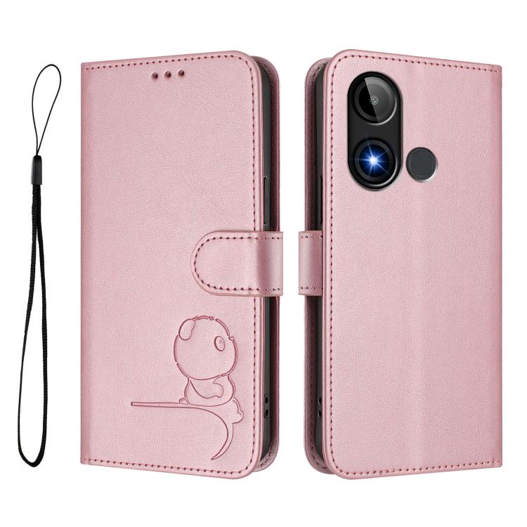 For BLU C9 Litter Panda Embossing RFID Leather Phone Case with Lanyard