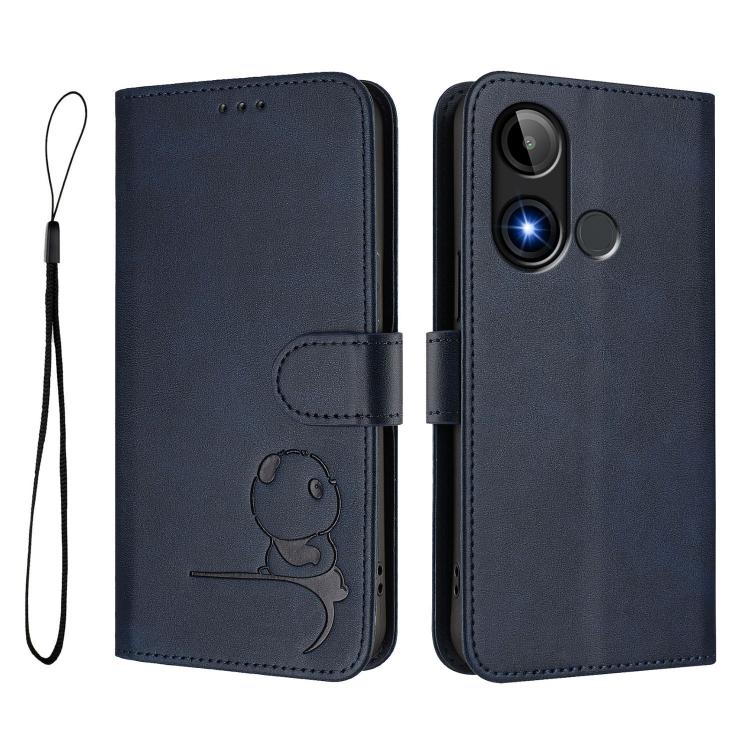 For BLU C9 Litter Panda Embossing RFID Leather Phone Case with Lanyard