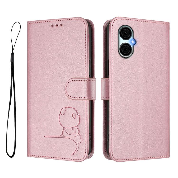 For BLU G53 Litter Panda Embossing RFID Leather Phone Case with Lanyard