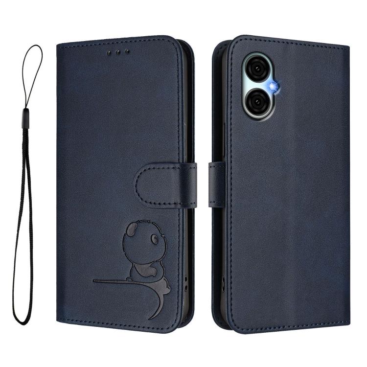 For BLU G53 Litter Panda Embossing RFID Leather Phone Case with Lanyard