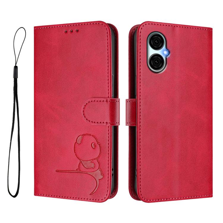 For BLU G53 Litter Panda Embossing RFID Leather Phone Case with Lanyard