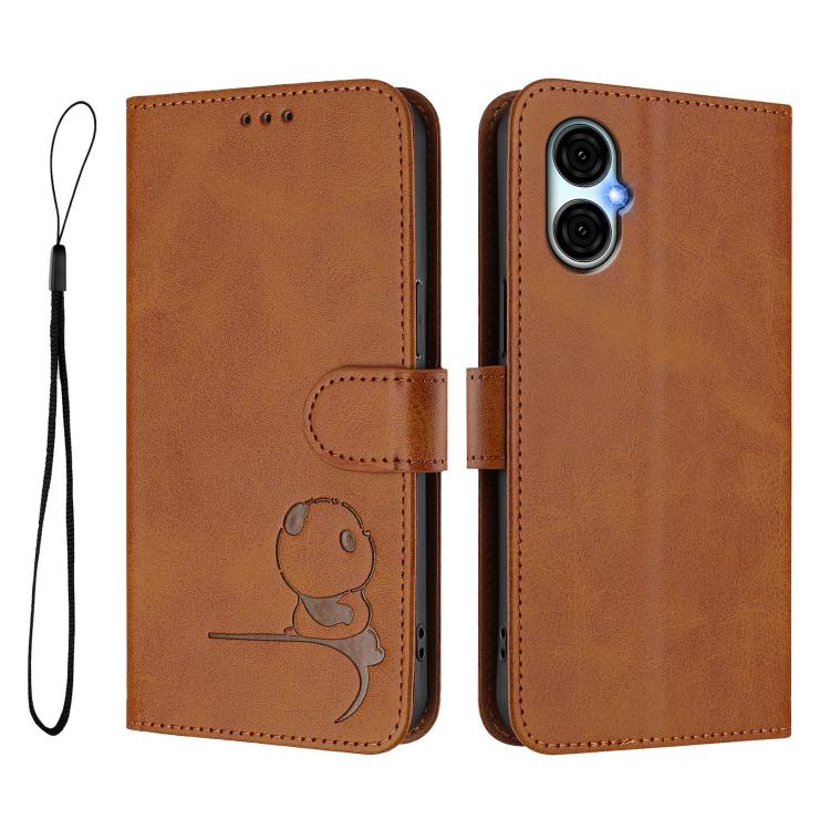 For BLU G53 Litter Panda Embossing RFID Leather Phone Case with Lanyard