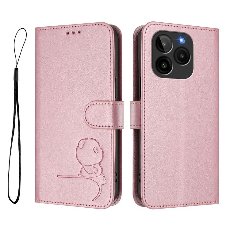 For BLU G54 Litter Panda Embossing RFID Leather Phone Case with Lanyard