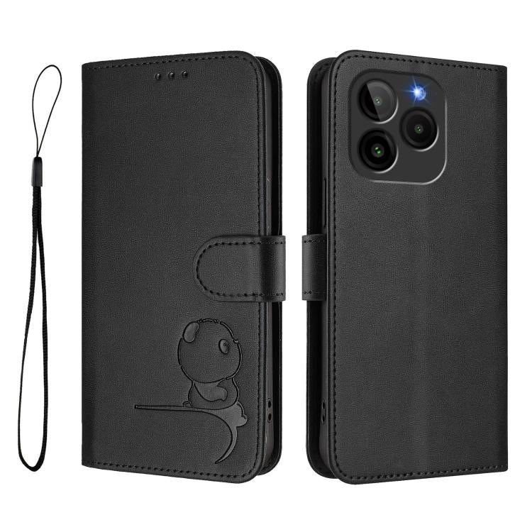 For BLU G54 Litter Panda Embossing RFID Leather Phone Case with Lanyard