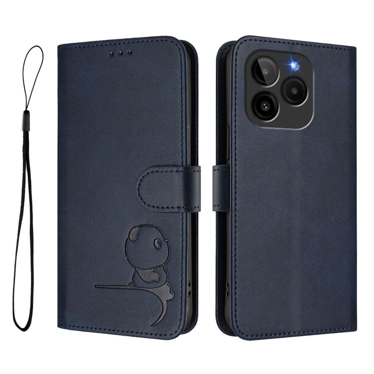 For BLU G54 Litter Panda Embossing RFID Leather Phone Case with Lanyard