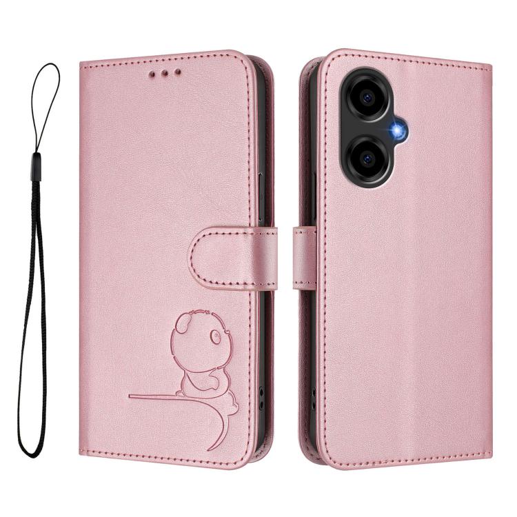 For BLU G64 Litter Panda Embossing RFID Leather Phone Case with Lanyard