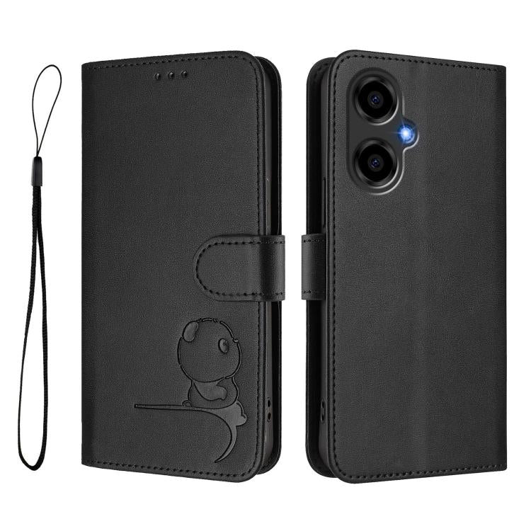 For BLU G64 Litter Panda Embossing RFID Leather Phone Case with Lanyard