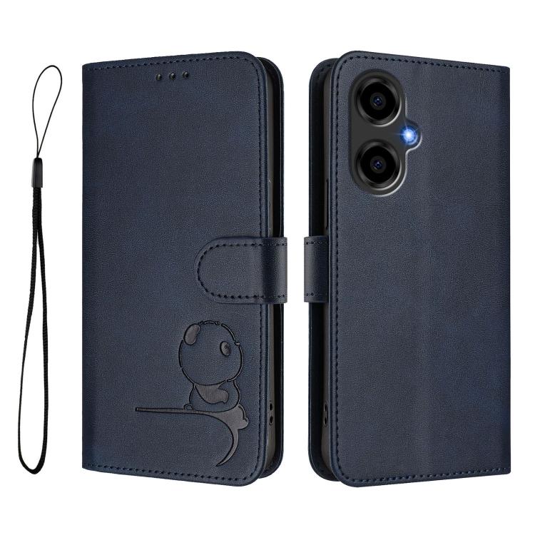 For BLU G64 Litter Panda Embossing RFID Leather Phone Case with Lanyard