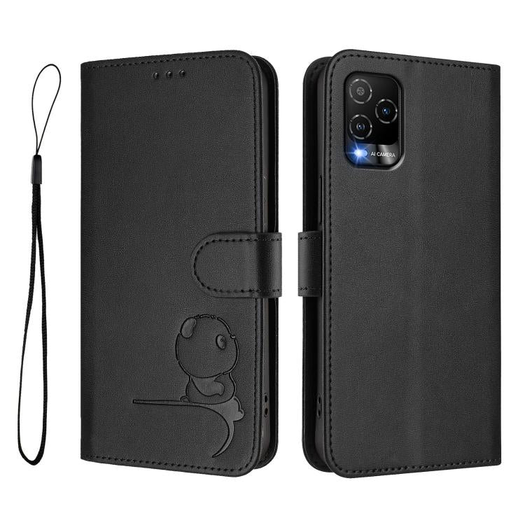 For BLU View 5 Pro Litter Panda Embossing RFID Leather Phone Case with Lanyard