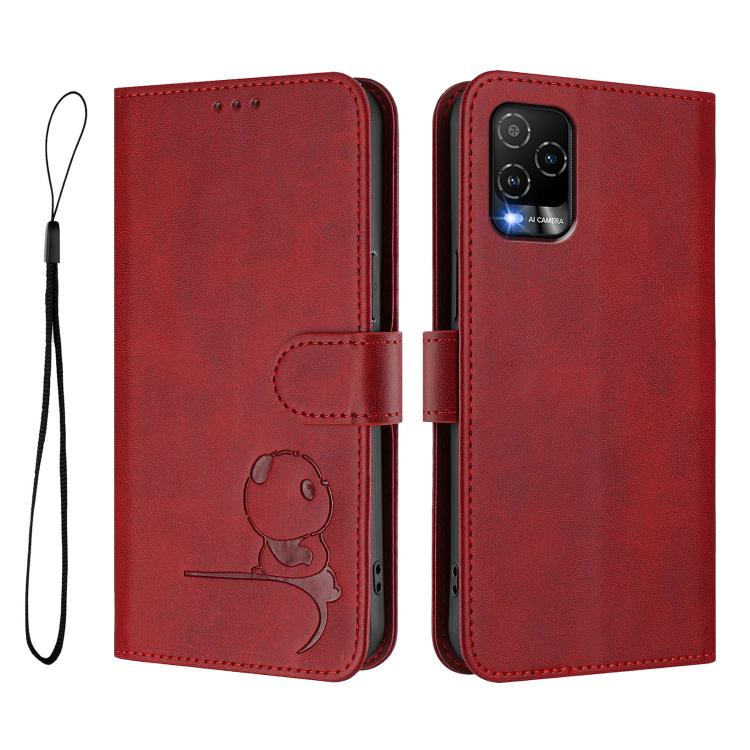 For BLU View 5 Pro Litter Panda Embossing RFID Leather Phone Case with Lanyard