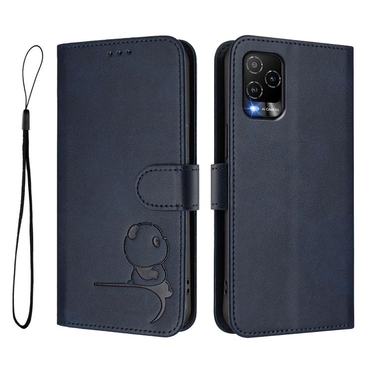For BLU View 5 Pro Litter Panda Embossing RFID Leather Phone Case with Lanyard