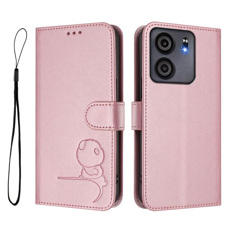 For BLU View 5 Litter Panda Embossing RFID Leather Phone Case with Lanyard