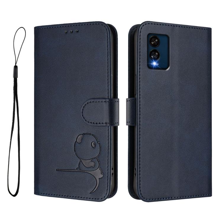 For BLU View Speed 5G B1550VL Litter Panda Embossing RFID Leather Phone Case with Lanyard