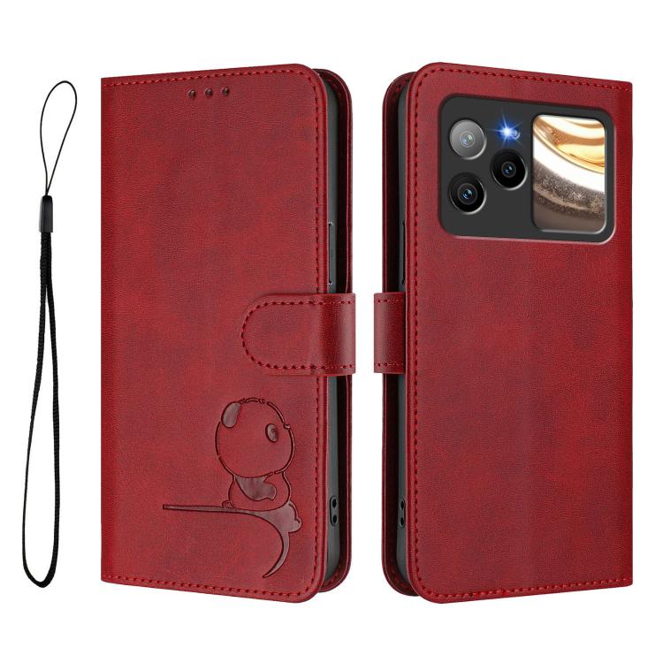 For BLU Bold N4 Litter Panda Embossing RFID Leather Phone Case with Lanyard