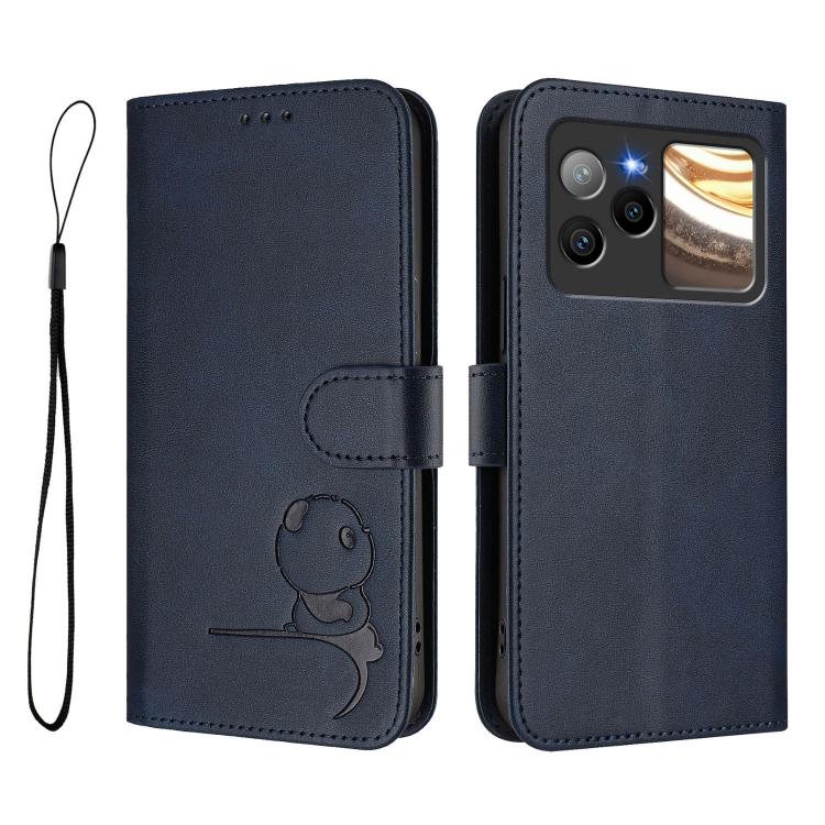 For BLU Bold N4 Litter Panda Embossing RFID Leather Phone Case with Lanyard