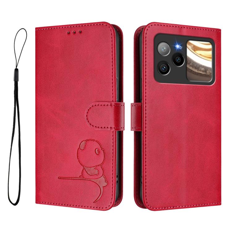 For BLU Bold N4 Litter Panda Embossing RFID Leather Phone Case with Lanyard