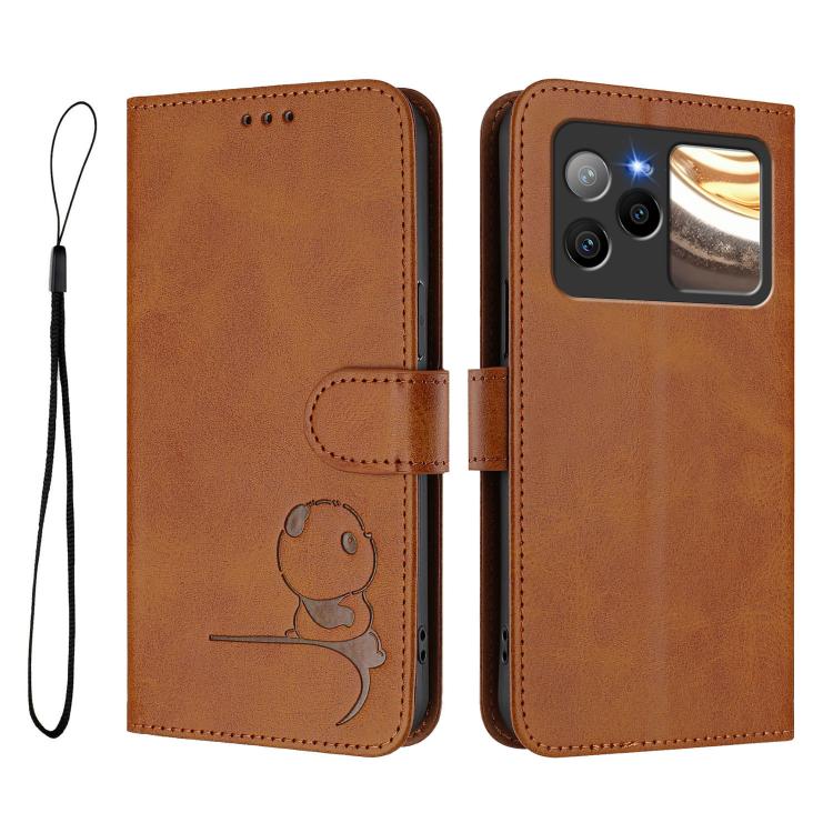 For BLU Bold N4 Litter Panda Embossing RFID Leather Phone Case with Lanyard