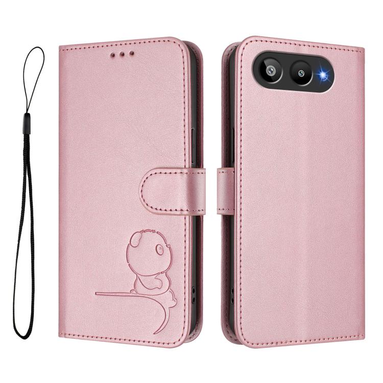 For BLU G95 Litter Panda Embossing RFID Leather Phone Case with Lanyard