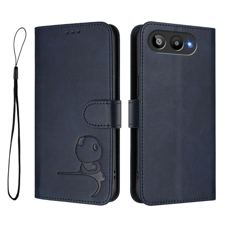 For BLU G95 Litter Panda Embossing RFID Leather Phone Case with Lanyard