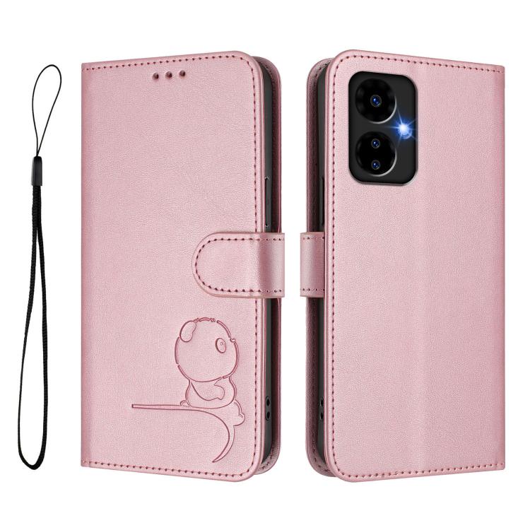 For Boost Mobile Celero 5G 2024 / Celero 3 5G Litter Panda Embossing RFID Leather Phone Case with Lanyard