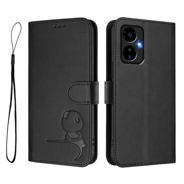 For Boost Mobile Celero 5G 2024 / Celero 3 5G Litter Panda Embossing RFID Leather Phone Case with Lanyard
