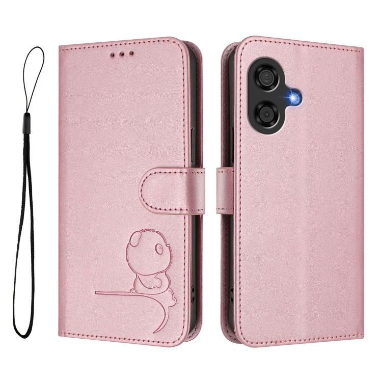 For Coolpad Cool 40i Litter Panda Embossing RFID Leather Phone Case with Lanyard