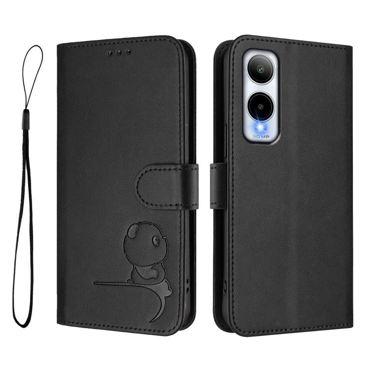 For Cricket Icon 6 Litter Panda Embossing RFID Leather Phone Case with Lanyard