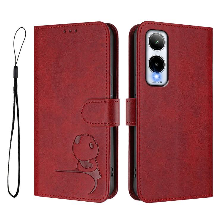 For Cricket Icon 6 Litter Panda Embossing RFID Leather Phone Case with Lanyard
