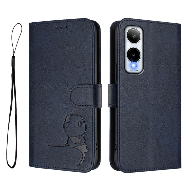 For Cricket Icon 6 Litter Panda Embossing RFID Leather Phone Case with Lanyard