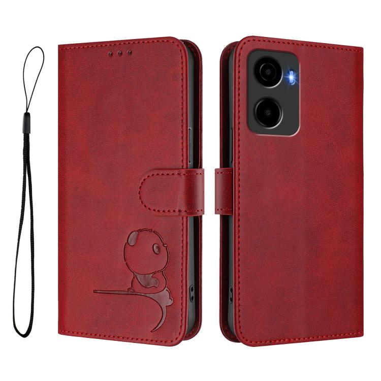 For Cricket Magic 2 5G Litter Panda Embossing RFID Leather Phone Case with Lanyard
