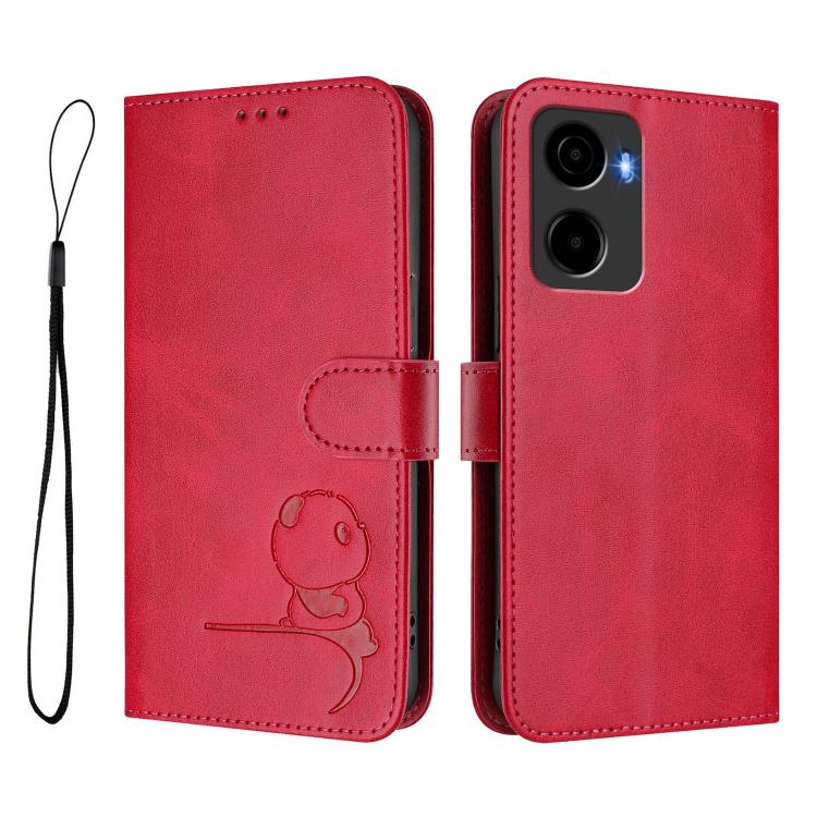 For Cricket Magic 2 5G Litter Panda Embossing RFID Leather Phone Case with Lanyard