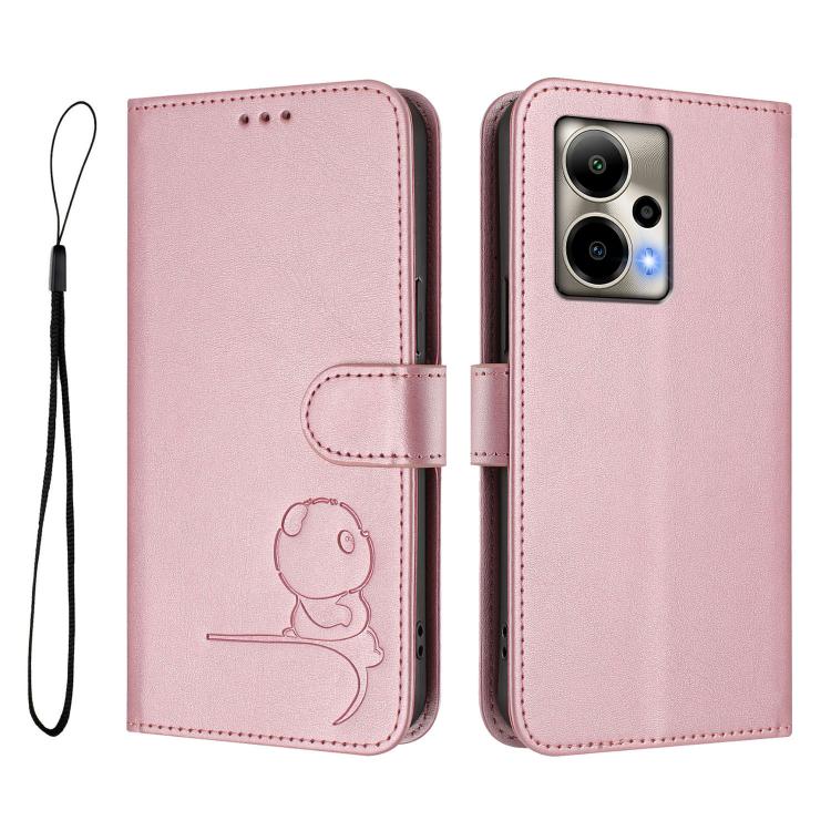 For Cricket Outlast 5G 2024 Litter Panda Embossing RFID Leather Phone Case with Lanyard
