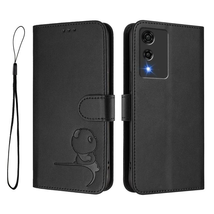 For Cubot A10 Litter Panda Embossing RFID Leather Phone Case with Lanyard