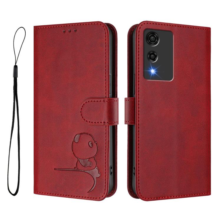 For Cubot A10 Litter Panda Embossing RFID Leather Phone Case with Lanyard