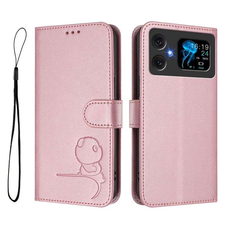 For Cubot A20 Litter Panda Embossing RFID Leather Phone Case with Lanyard