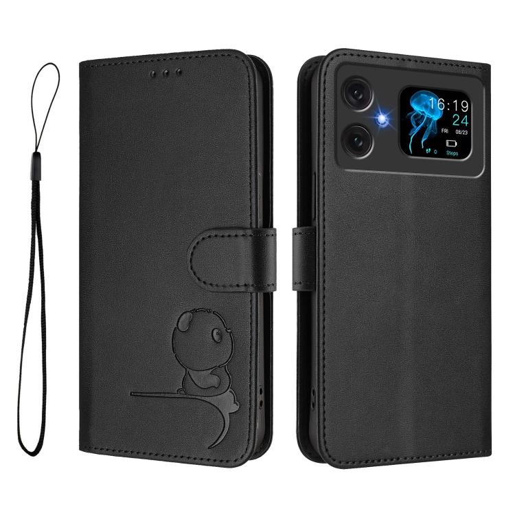For Cubot A20 Litter Panda Embossing RFID Leather Phone Case with Lanyard